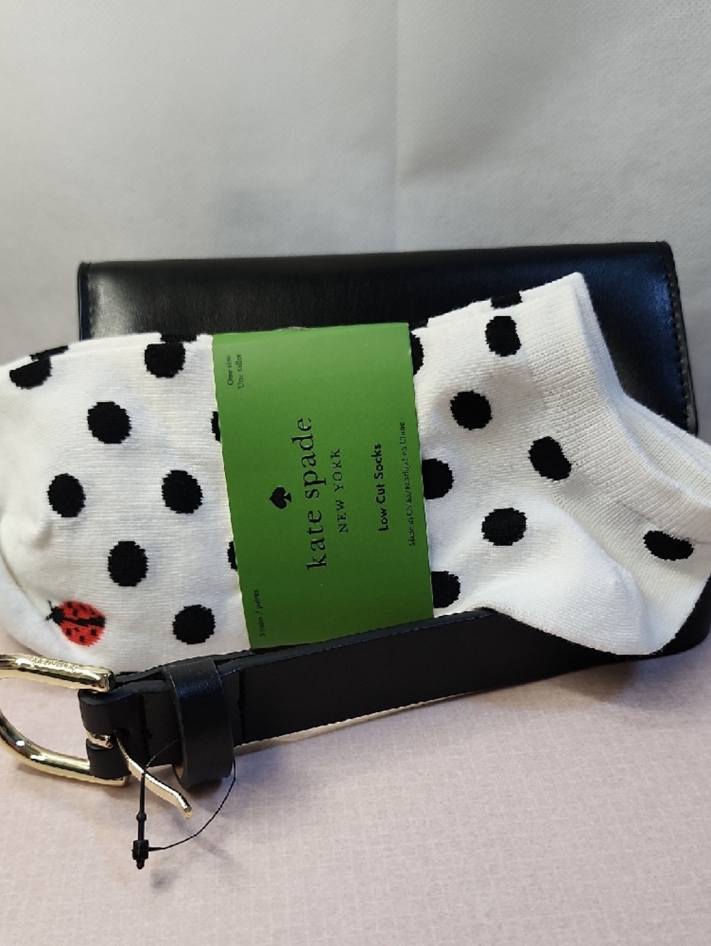 kate spade Black Leather Bow Belt Bag with Polka Dot Socks - Picture 6 of 6